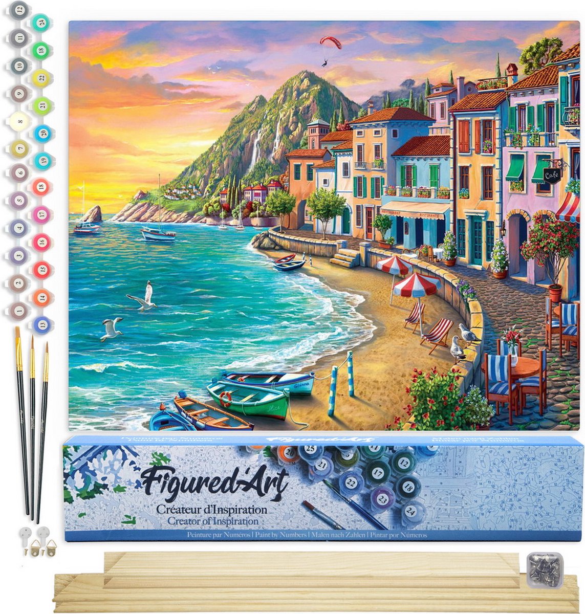FiguredArt Schilderen op Nummer Volwassenen canvas Strandvakanties - Handwerk acrylverf Kit DIY Compleet - 40x50cm met DIY houten lijst